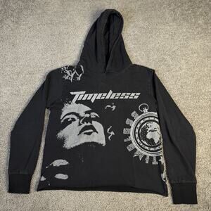 Timeless Hoodie Mens Large Black Face World Clock Graphic Fleece Sweatshirt